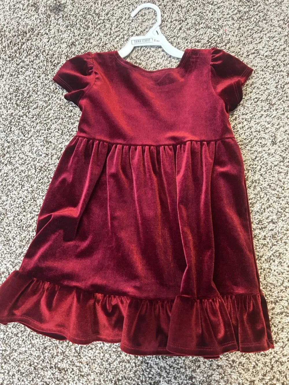 Velvet Ruffle Sleeve Dress for Girls - Wine - Picture 3 of 3